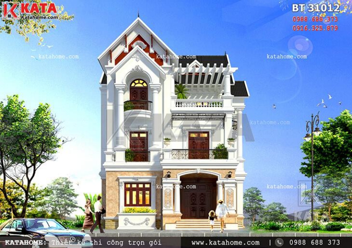 Mẫu thiết kế nhà 3 tầng mái thái tân cổ điển - Hình 1