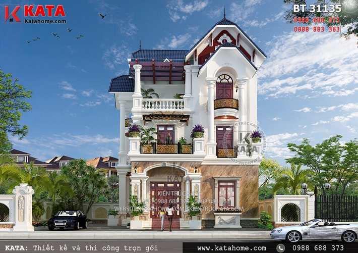 Mẫu thiết kế nhà 3 tầng mái thái tân cổ điển - Hình 2