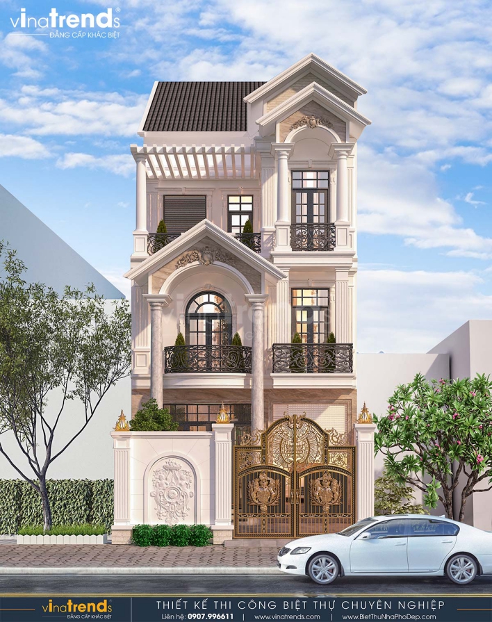 Mẫu thiết kế nhà 3 tầng mái thái tân cổ điển - Hình 3