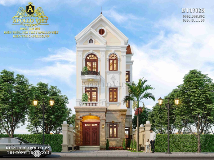 Mẫu thiết kế nhà 3 tầng mái thái tân cổ điển - Hình 4