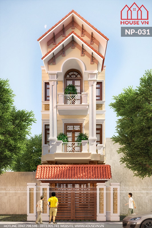 Mẫu thiết kế nhà 3 tầng mái thái tân cổ điển - Hình 5