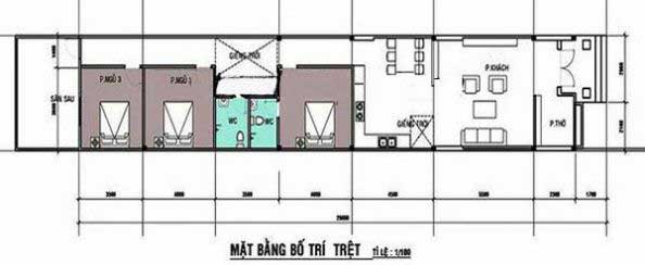 Chi tiết bản vẽ mặt bằng mẫu nhà cấp 4 mái thái 5×20
