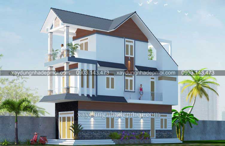 Thiết kế nhà phố 3 tầng mái thái mặt tiền 4,5m