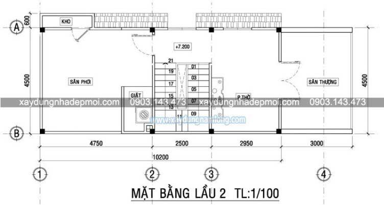 Bản vẽ mặt bằng căn nhà phố 3 tầng mái thái - Hình 3