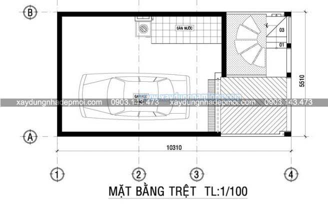 Bản vẽ thiết kế nhà phố 3 tầng đẹp - Hình 1