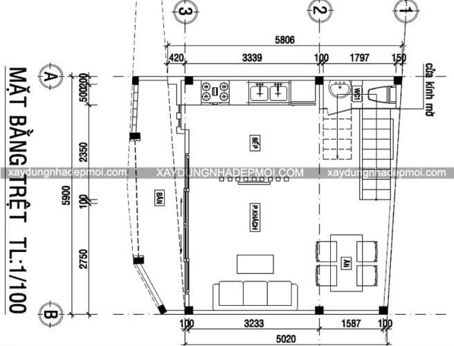 Nhà phố 3 tầng trên mảnh đất nhỏ 5,8×5,9 - Hình 7