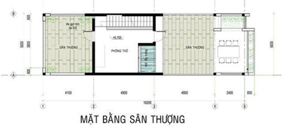 Mặt bằng tầng 3 nhà 3 tầng có giếng trời