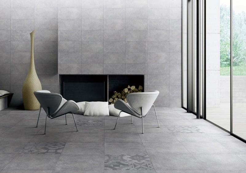 Phối màu gạch ốp tường phòng khách kiểu nghịch tone