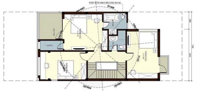 Bản vẽ mặt bằng tầng 2 nhà 3 tầng diện tích 7x12m