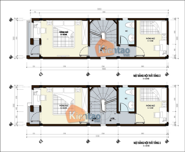 Bản vẽ mặt bằng tầng 2 nhà 4 tầng 30m2