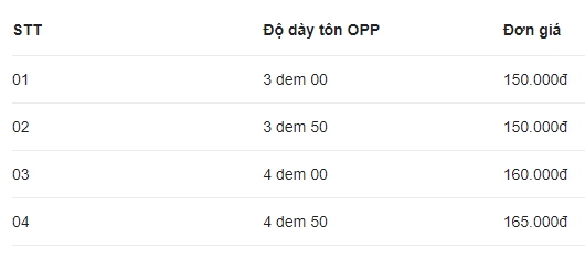 Giá tôn xốp cách nhiệt OPP